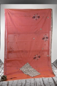 SKU-0378 -> Pure Cotton -> Dhanekhali -> Applic Work Border - Floral, Hand Paint, Dry Clean Only