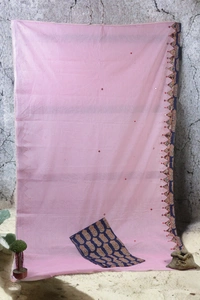 SKU-0379 -> Pure Cotton -> Dhanekhali -> Applic Work Border - Pink, Buti / Booti, Dry Clean Only