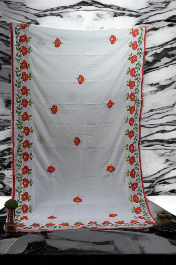 SKU-0369 -> Pure Cotton -> Dhanekhali - White, Floral, Hand Paint, Dry Clean Only, Yes