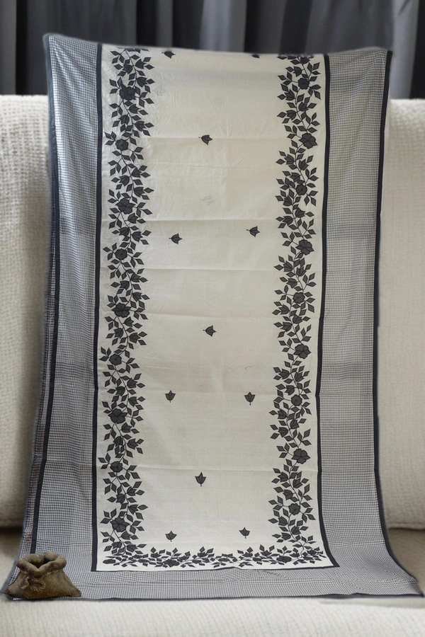 SKU-0372 -> Pure Cotton - Applic Work Border - Floral, Hand Paint, Dry Clean Only, Yes