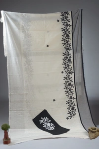SKU-0372 -> Pure Cotton - Applic Work Border - Floral, Hand Paint, Dry Clean Only, Yes
