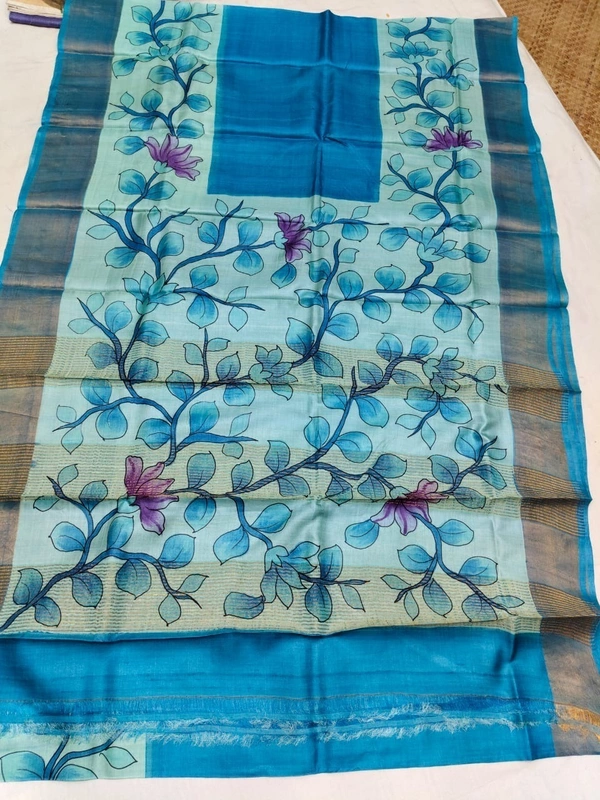 SKU0814: Elegant Pure Tussar Silk Saree – Handwoven | Jori Work | Kalamkari - Kalambari, Dry Wash Only, Yes