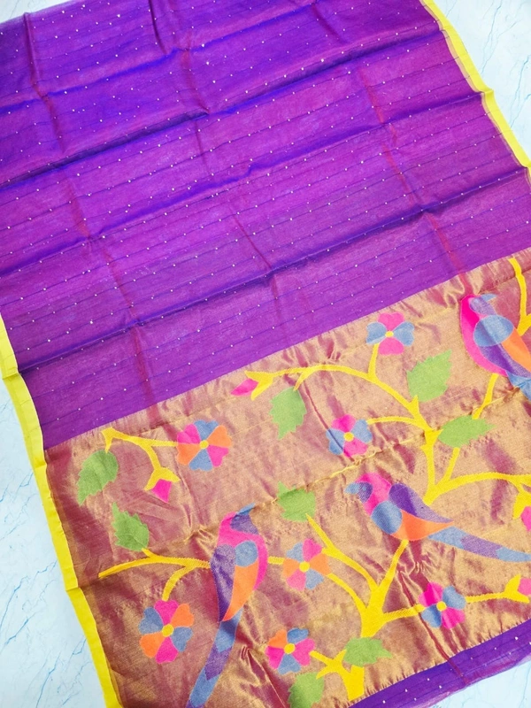 SKU-0522 -> Paithani Saree -> Handloom - Purple, Bird Motive, Hand Wash, Yes
