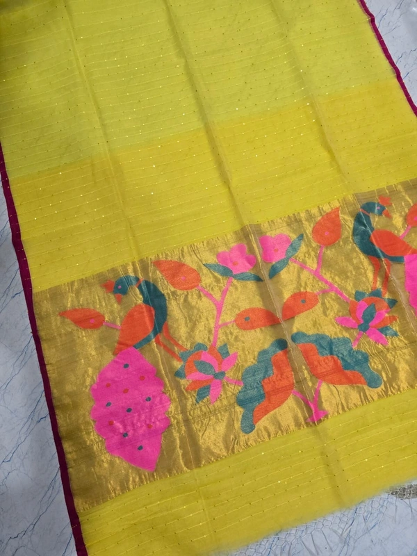  SKU-0527 -> Paithani Saree -> Handloom - Green, Bird Motive, Hand Wash, Yes