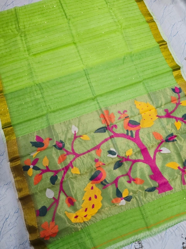 SKU-0530 -> Paithani Saree -> Handloom - Green, Bird Motive, Hand Wash, Yes