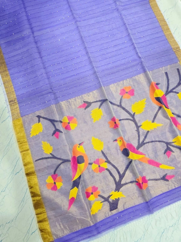 SKU-0537 -> Paithani Saree -> Handloom - Violet, Bird Motive, Hand Wash, Yes