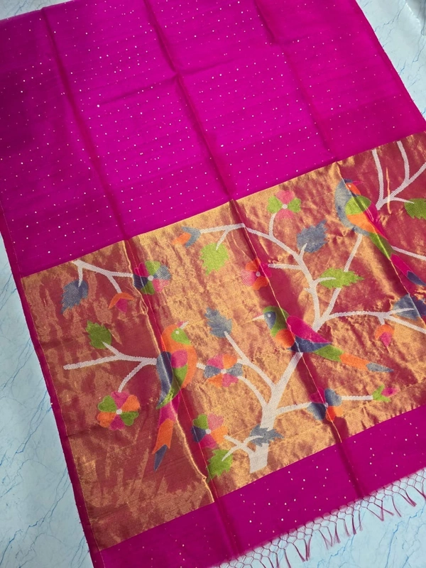 SKU-0540  -> Paithani Saree -> Handloom - Purple, Bird Motive, Hand Wash, Yes