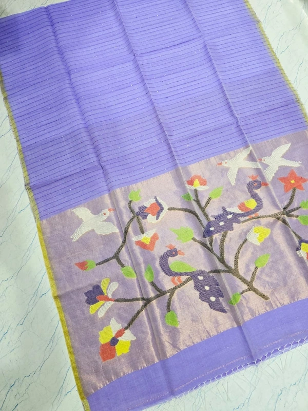  SKU-0541 -> Paithani Saree -> Handloom - Violet, Bird Motive, Hand Wash, Yes