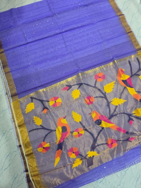  SKU-0548 -> Paithani Saree -> Handloom - Violet, Bird Motive, Hand Wash, Yes