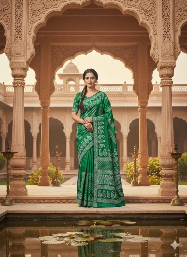 SKU1056 : Exclusive Indian Soft Bishnupuri Katan Silk Saree | Premium Quality - Block Print, Dry Wash Only, Yes
