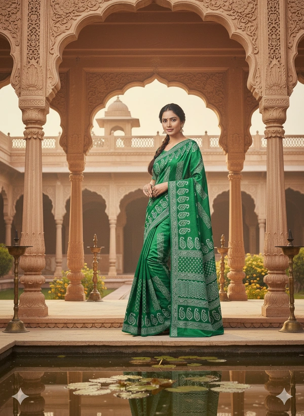 SKU1056 : Exclusive Indian Soft Bishnupuri Katan Silk Saree | Premium Quality - Block Print, Dry Wash Only, Yes