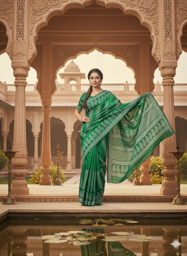 SKU1056 : Exclusive Indian Soft Bishnupuri Katan Silk Saree | Premium Quality - Block Print, Dry Wash Only, Yes