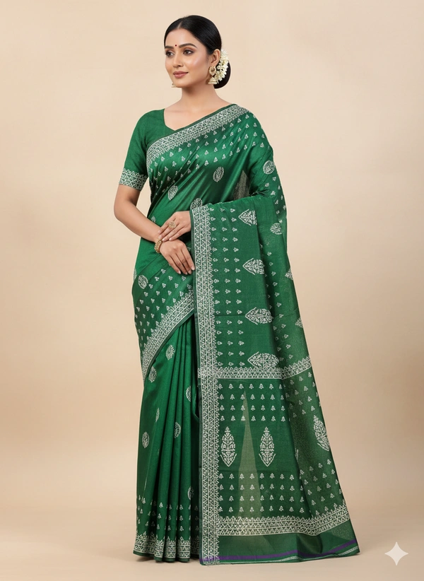 SKU1057 : Exclusive Indian Soft Bishnupuri Katan Silk Saree | Premium Quality - Block Print, Dry Wash Only, Yes