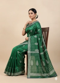 SKU1057 : Exclusive Indian Soft Bishnupuri Katan Silk Saree | Premium Quality - Block Print, Dry Wash Only, Yes