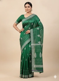 SKU1057 : Exclusive Indian Soft Bishnupuri Katan Silk Saree | Premium Quality - Block Print, Dry Wash Only, Yes