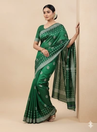SKU1057 : Exclusive Indian Soft Bishnupuri Katan Silk Saree | Premium Quality - Block Print, Dry Wash Only, Yes