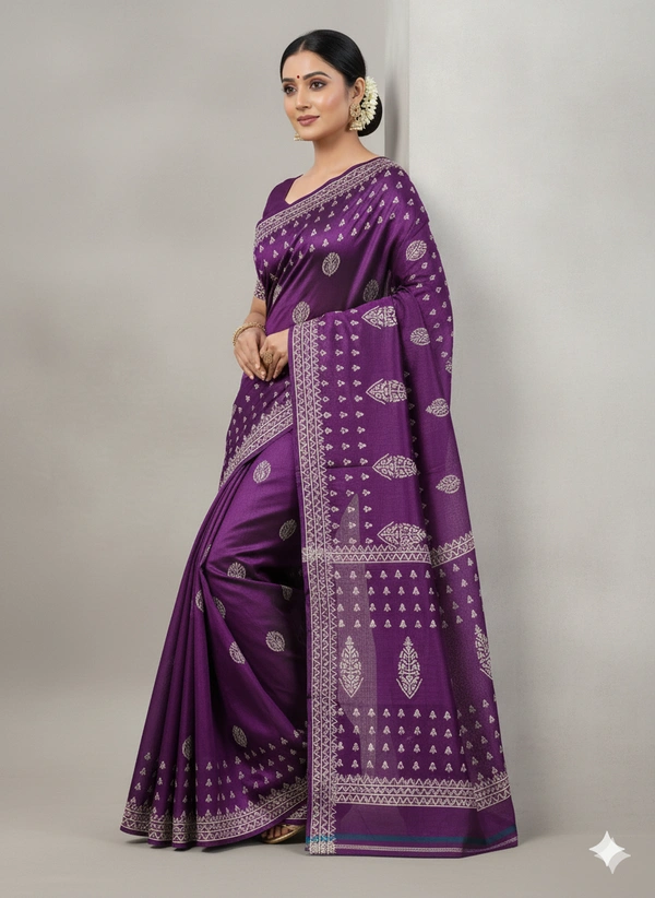 SKU1058 : Exclusive Indian Soft Bishnupuri Katan Silk Saree | Premium Quality - Block Print, Dry Wash Only, Yes