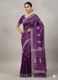 SKU1058 : Exclusive Indian Soft Bishnupuri Katan Silk Saree | Premium Quality - Block Print, Dry Wash Only, Yes