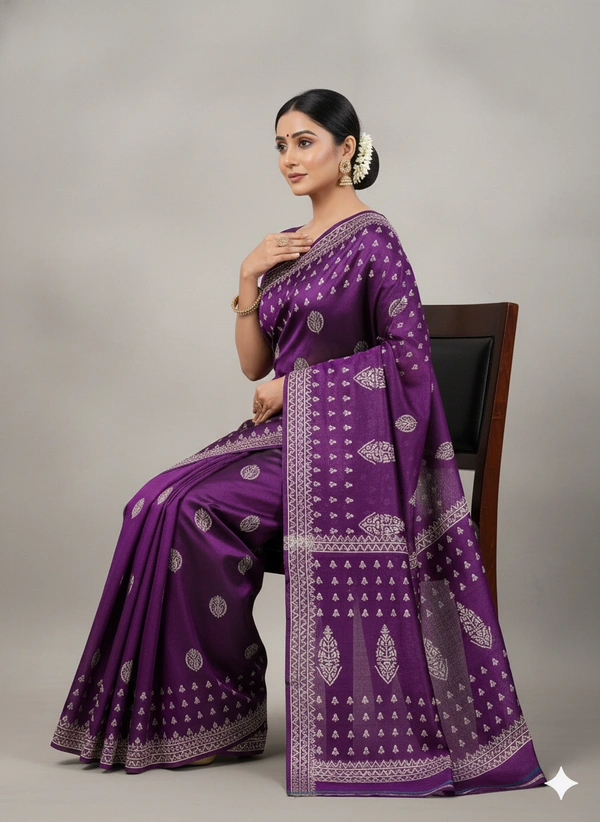 SKU1058 : Exclusive Indian Soft Bishnupuri Katan Silk Saree | Premium Quality - Block Print, Dry Wash Only, Yes