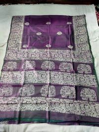 SKU1059 : Exclusive Indian Soft Bishnupuri Katan Silk Saree | Premium Quality - Block Print, Dry Wash Only, Yes