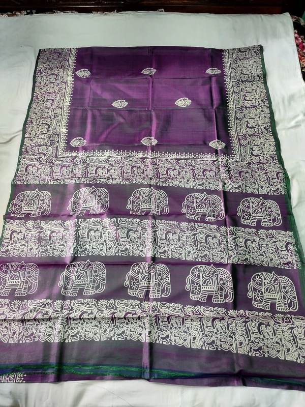 SKU1059 : Exclusive Indian Soft Bishnupuri Katan Silk Saree | Premium Quality - Block Print, Dry Wash Only, Yes