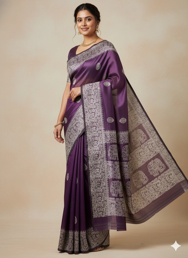 SKU1059 : Exclusive Indian Soft Bishnupuri Katan Silk Saree | Premium Quality - Block Print, Dry Wash Only, Yes