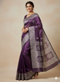 SKU1059 : Exclusive Indian Soft Bishnupuri Katan Silk Saree | Premium Quality - Block Print, Dry Wash Only, Yes