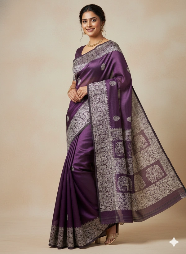SKU1059 : Exclusive Indian Soft Bishnupuri Katan Silk Saree | Premium Quality - Block Print, Dry Wash Only, Yes