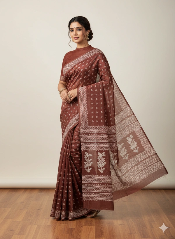 SKU1060 : Exclusive Indian Soft Bishnupuri Katan Silk Saree | Premium Quality - Block Print, Dry Wash Only, Yes