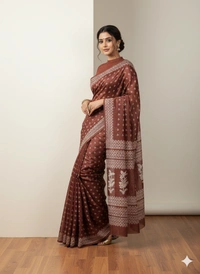 SKU1060 : Exclusive Indian Soft Bishnupuri Katan Silk Saree | Premium Quality - Block Print, Dry Wash Only, Yes