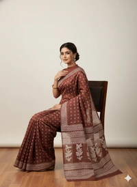 SKU1060 : Exclusive Indian Soft Bishnupuri Katan Silk Saree | Premium Quality - Block Print, Dry Wash Only, Yes