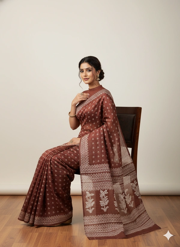 SKU1060 : Exclusive Indian Soft Bishnupuri Katan Silk Saree | Premium Quality - Block Print, Dry Wash Only, Yes