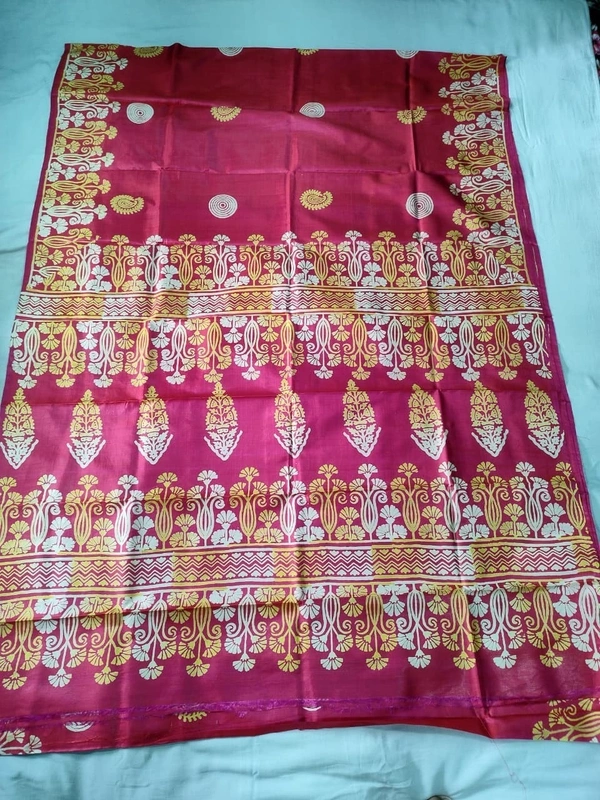 SKU1069 : Exclusive Indian Soft Bishnupuri Katan Silk Saree | Premium Quality - Block Print, Dry Wash Only, Yes