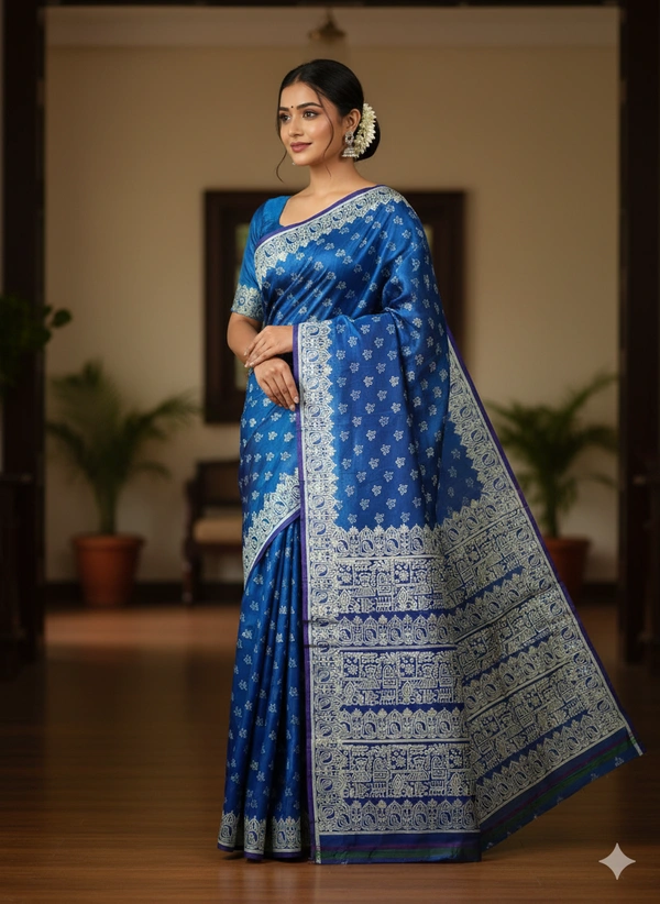 SKU1061 : Exclusive Indian Soft Bishnupuri Katan Silk Saree | Premium Quality - Block Print, Dry Wash Only, Yes