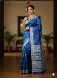 SKU1061 : Exclusive Indian Soft Bishnupuri Katan Silk Saree | Premium Quality - Block Print, Dry Wash Only, Yes