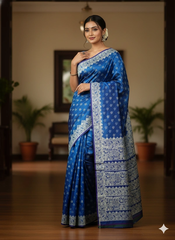 SKU1061 : Exclusive Indian Soft Bishnupuri Katan Silk Saree | Premium Quality - Block Print, Dry Wash Only, Yes