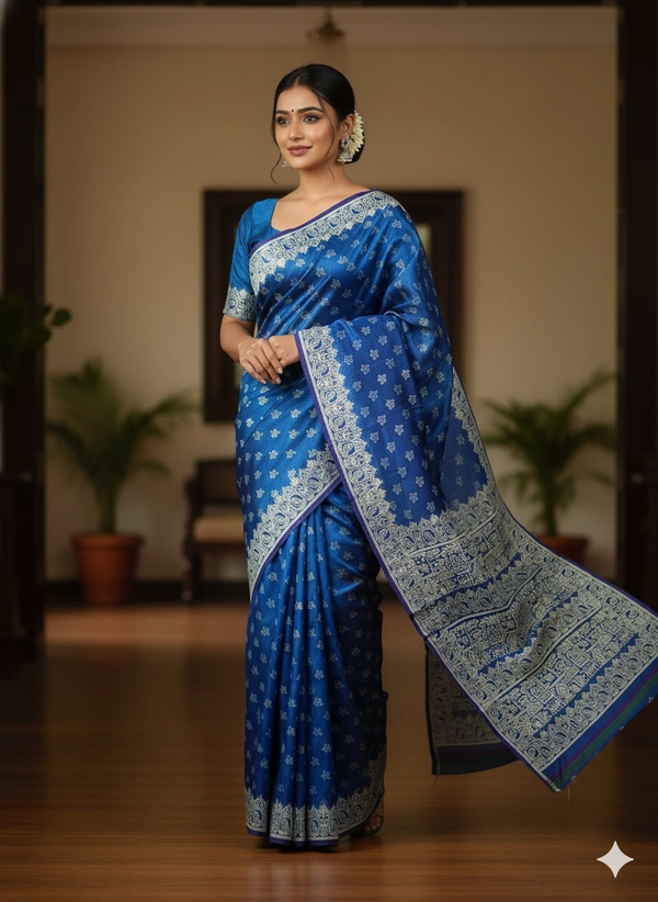 SKU1061 : Exclusive Indian Soft Bishnupuri Katan Silk Saree | Premium Quality - Block Print, Dry Wash Only, Yes