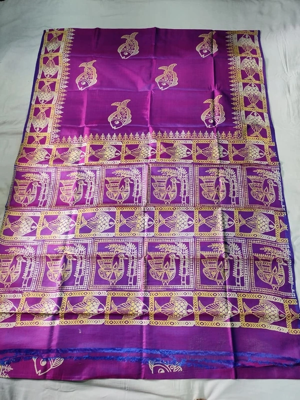 SKU1062 : Exclusive Indian Soft Bishnupuri Katan Silk Saree | Premium Quality - Block Print, Dry Wash Only, Yes