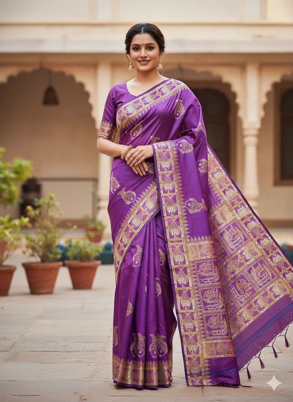 SKU1062 : Exclusive Indian Soft Bishnupuri Katan Silk Saree | Premium Quality - Block Print, Dry Wash Only, Yes