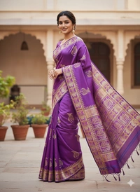 SKU1062 : Exclusive Indian Soft Bishnupuri Katan Silk Saree | Premium Quality - Block Print, Dry Wash Only, Yes