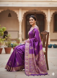 SKU1062 : Exclusive Indian Soft Bishnupuri Katan Silk Saree | Premium Quality - Block Print, Dry Wash Only, Yes