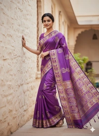SKU1062 : Exclusive Indian Soft Bishnupuri Katan Silk Saree | Premium Quality - Block Print, Dry Wash Only, Yes