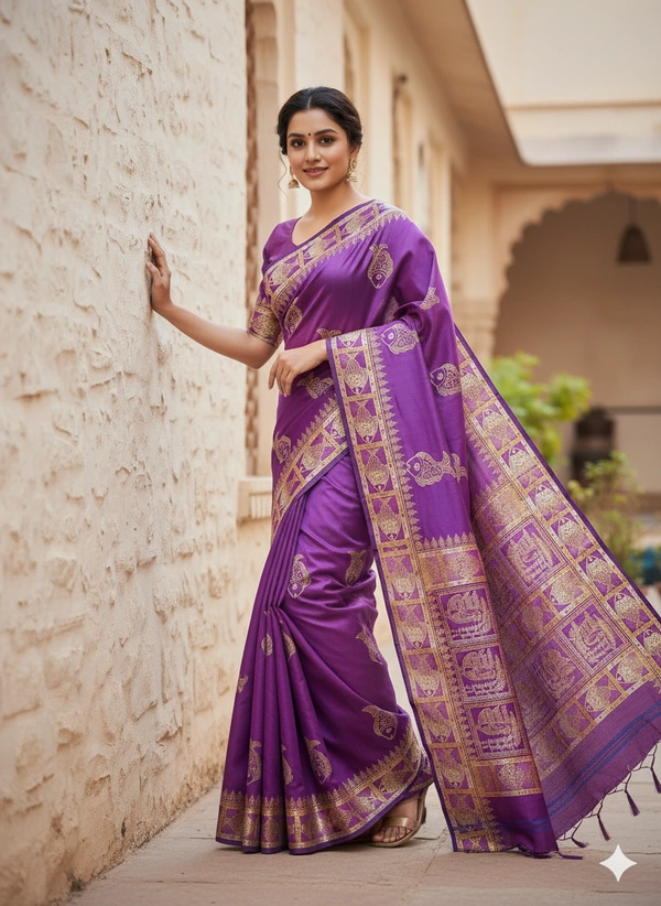 SKU1062 : Exclusive Indian Soft Bishnupuri Katan Silk Saree | Premium Quality - Block Print, Dry Wash Only, Yes