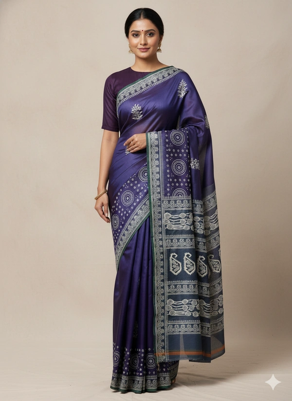 SKU1070 : Exclusive Indian Soft Bishnupuri Katan Silk Saree | Premium Quality - Block Print, Dry Wash Only, Yes