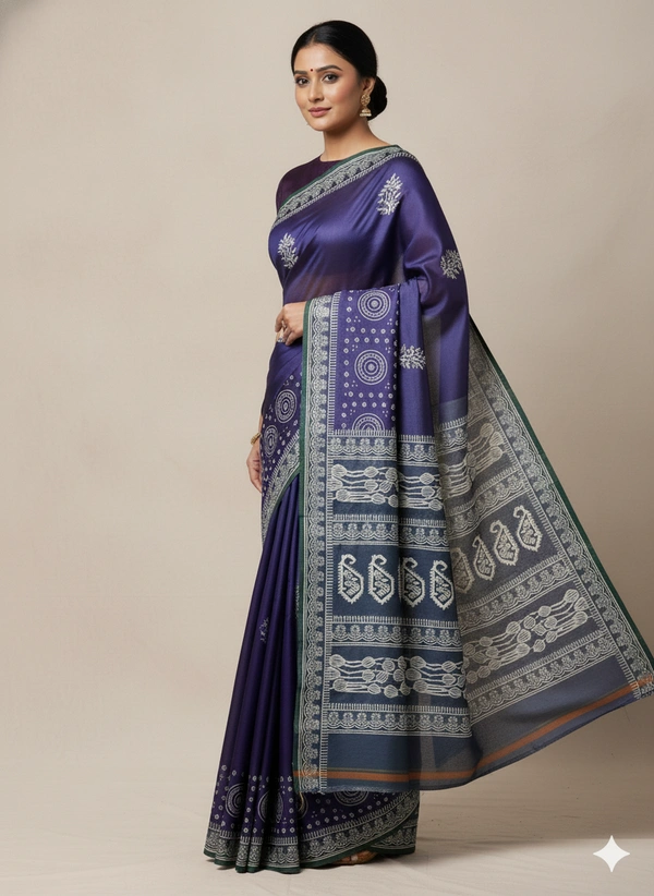 SKU1070 : Exclusive Indian Soft Bishnupuri Katan Silk Saree | Premium Quality - Block Print, Dry Wash Only, Yes