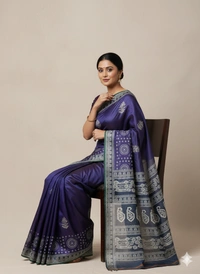 SKU1070 : Exclusive Indian Soft Bishnupuri Katan Silk Saree | Premium Quality - Block Print, Dry Wash Only, Yes