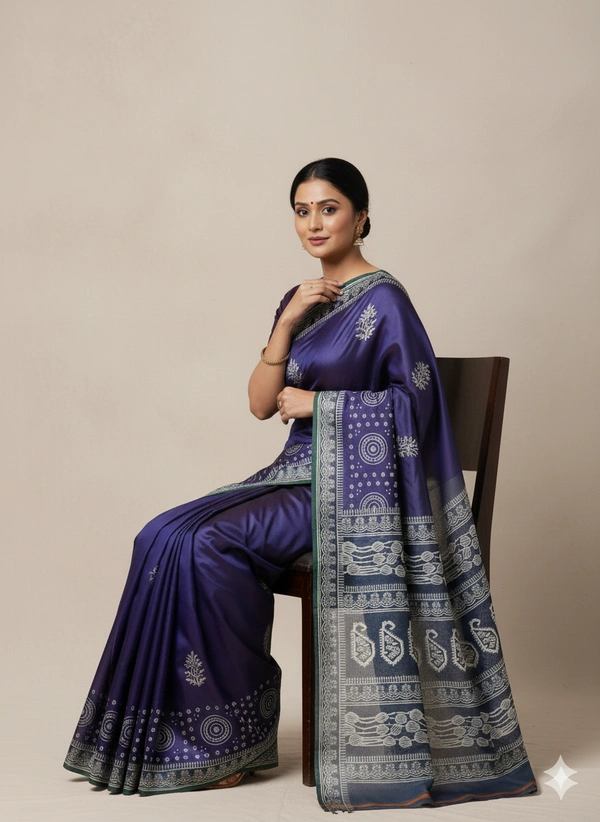 SKU1070 : Exclusive Indian Soft Bishnupuri Katan Silk Saree | Premium Quality - Block Print, Dry Wash Only, Yes