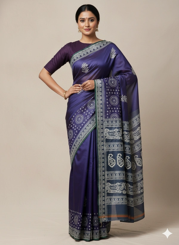 SKU1070 : Exclusive Indian Soft Bishnupuri Katan Silk Saree | Premium Quality - Block Print, Dry Wash Only, Yes