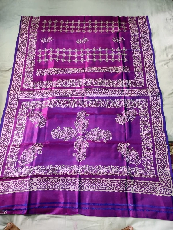 SKU1071 : Exclusive Indian Soft Bishnupuri Katan Silk Saree | Premium Quality - Block Print, Dry Wash Only, Yes