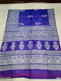  SKU1051 : Exclusive Indian Soft Bishnupuri Katan Silk Saree | Premium Quality - Block Print, Dry Wash Only, Yes